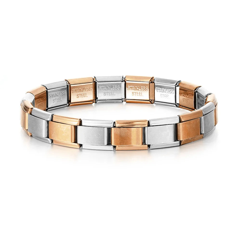 REBEL FASHIONISTA LAMOON Simple Colorful Width 9mm Elastic Link Chain Stainless Steel Bangle on Hand Jewelry DIY Making Italian Charm Bracelet