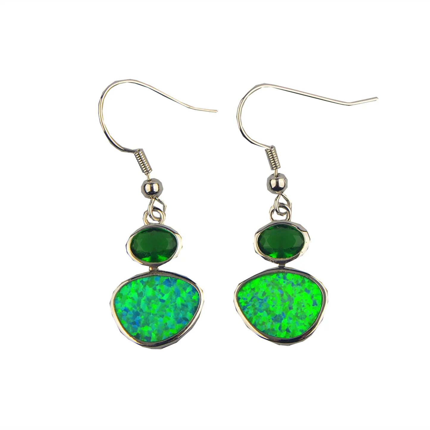 Retro Green Australian Opal Earrings  High-Grade Euro-Style Sparkling Earrings