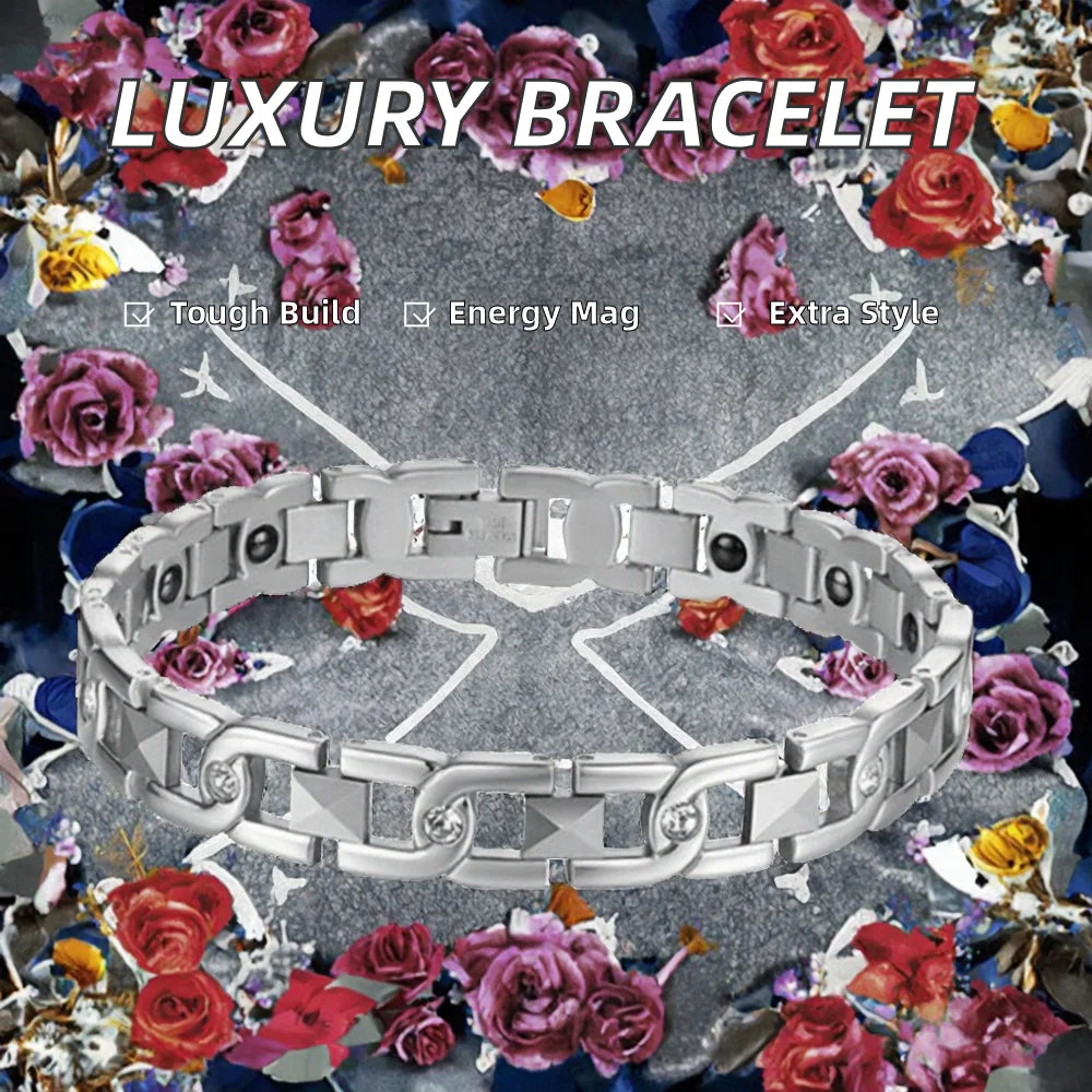 REBEL FASHIONISTA Men's Trendy Luxury Bracelet Stainless Steel Magnetic Energy Gold Cute Pearl for Anniversary Occasions Children's