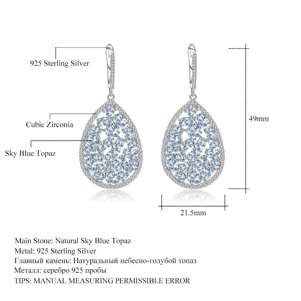ArtistA A852 Abiding Factory Dainty 925 Silver Pear Waterdrop Shape Fancy Oval Cut Natural Sky Blue Topaz 3 Piece Jewelry Set