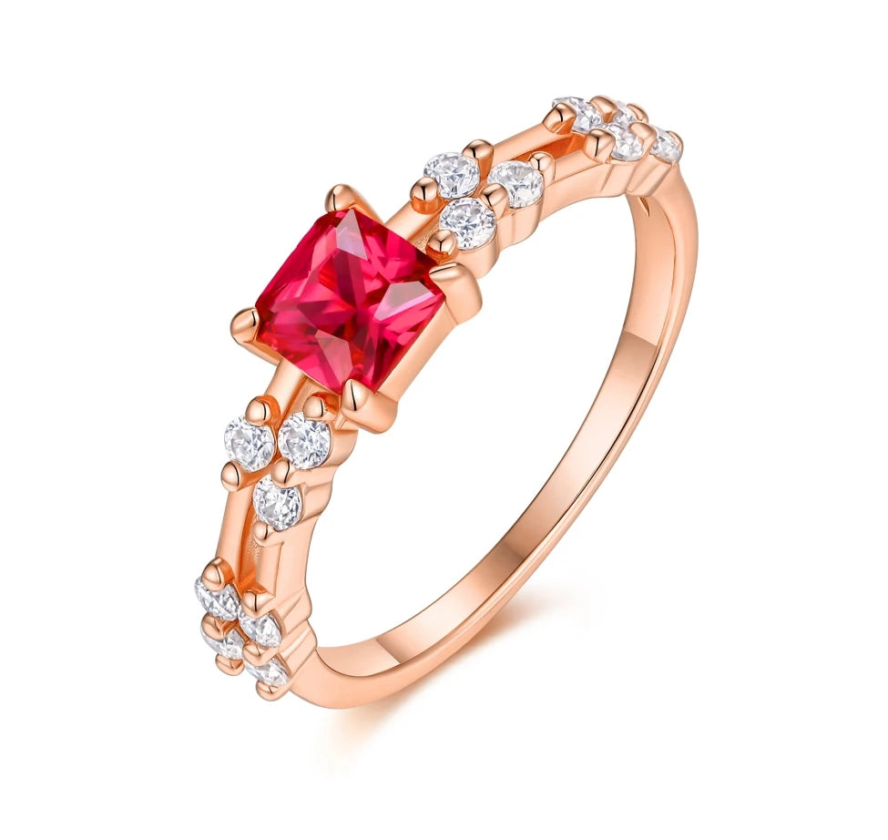 S&S 925 Silver Red Corundum Jewellery Set | Rose Gold Plated | Ring, Necklace & Earrings | GRA Certified