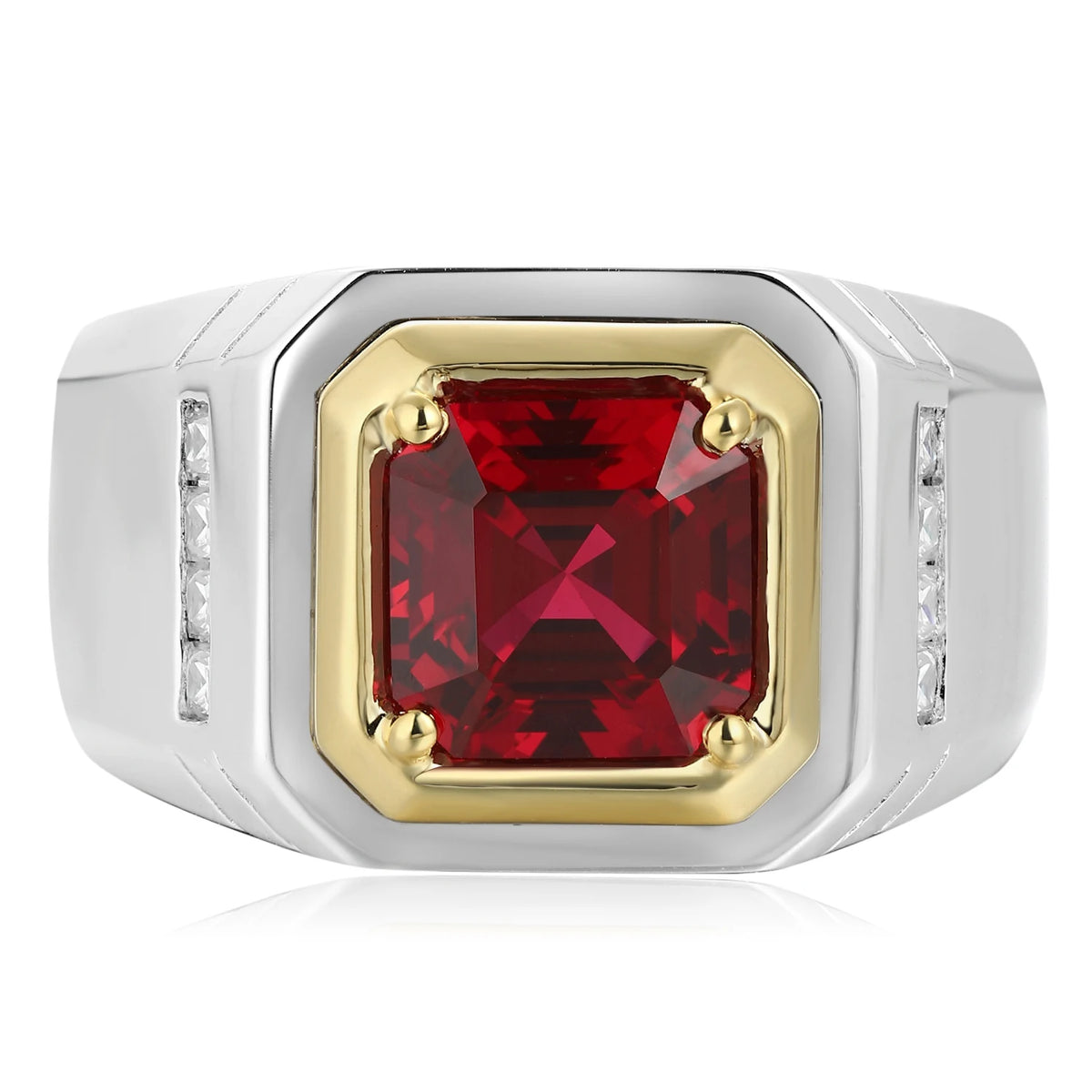 Gemfiori Lanphear Solitaire S925 Sterling Silver Women Ring Asscher Cut Ruby Gem Men's Wedding Birthday Gifts Lab Grown Ruby Fashion Ring