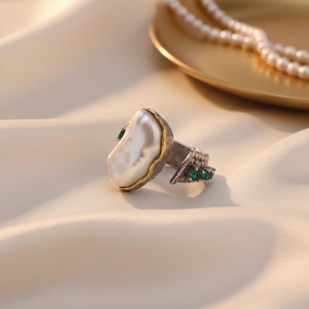 Handmade Freshwater Baroque Pearl Fashion Original Vintage Jewelry Perfect Unisex Rings Daily Wear Jewelry