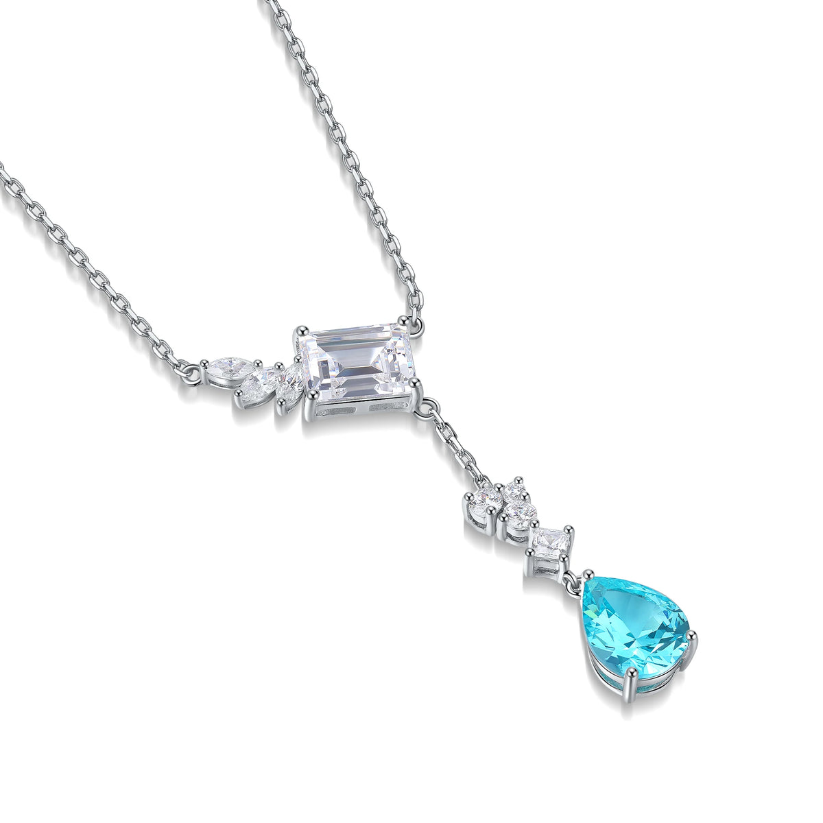 Gemfiori Anster 925 Sterling Silver High-quality Cultivated Paraiba Necklace - Suitable for Parties or As a Gift