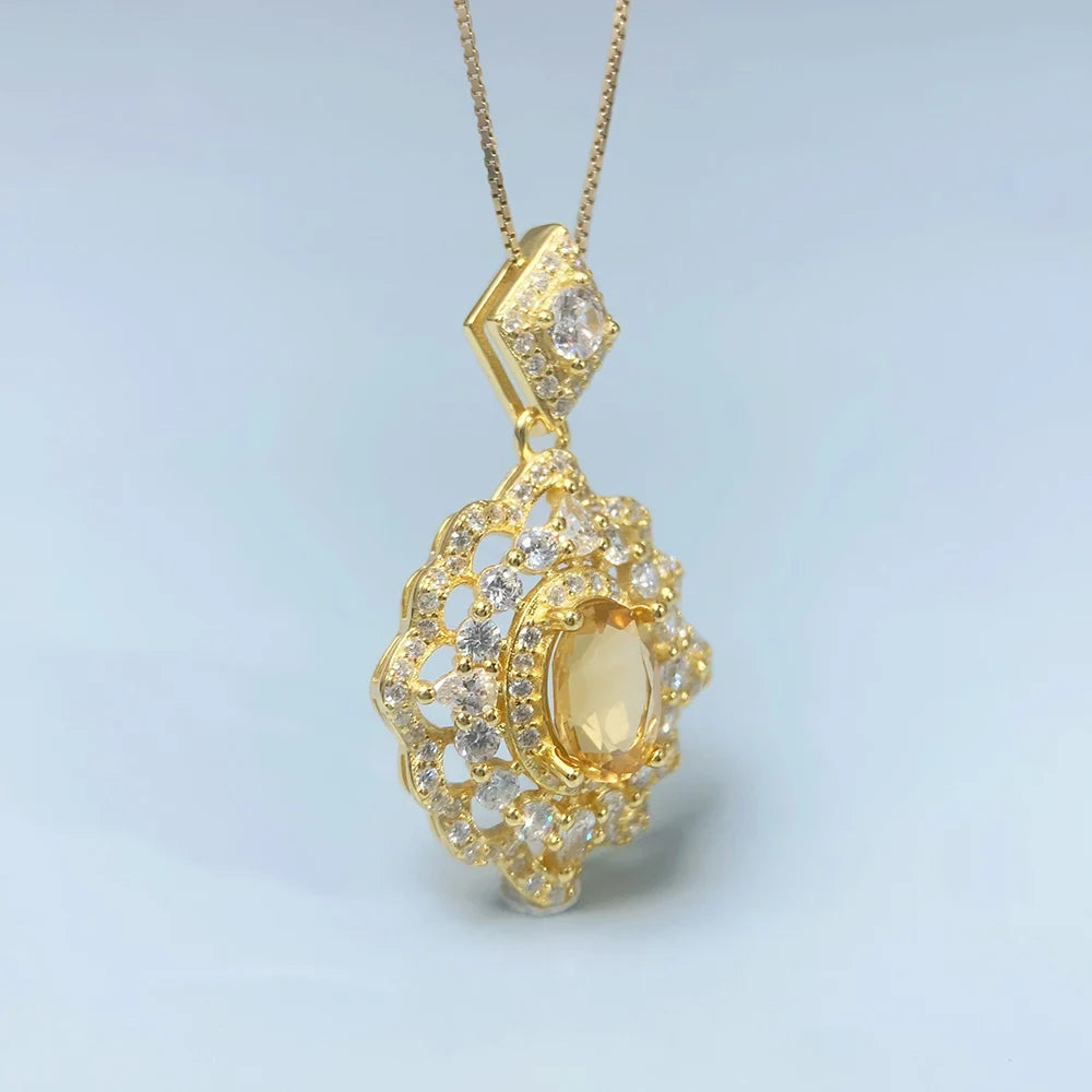 Gioiellieri Natural Citrine Pendant S925 Sterling Silver for Her Elegant Fine Jewelry with Real Yellow Stones for Anniversary Party Gift