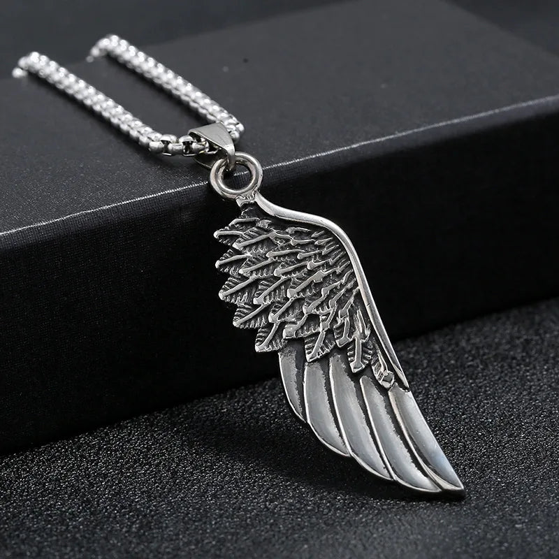 Wholesale Punk Rock n Necklace Zinc Alloy Wing Pendant Necklaces Men Jewelry Stainless Steel Chain