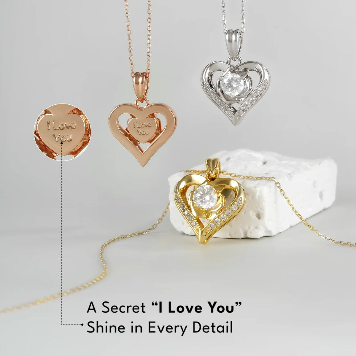 Romantic Rose Heart Design Moissanite Heart Pendant 1ct VVS Lab-Created Diamond 925 Sterling Silver Women Jewelry Gifts Necklace