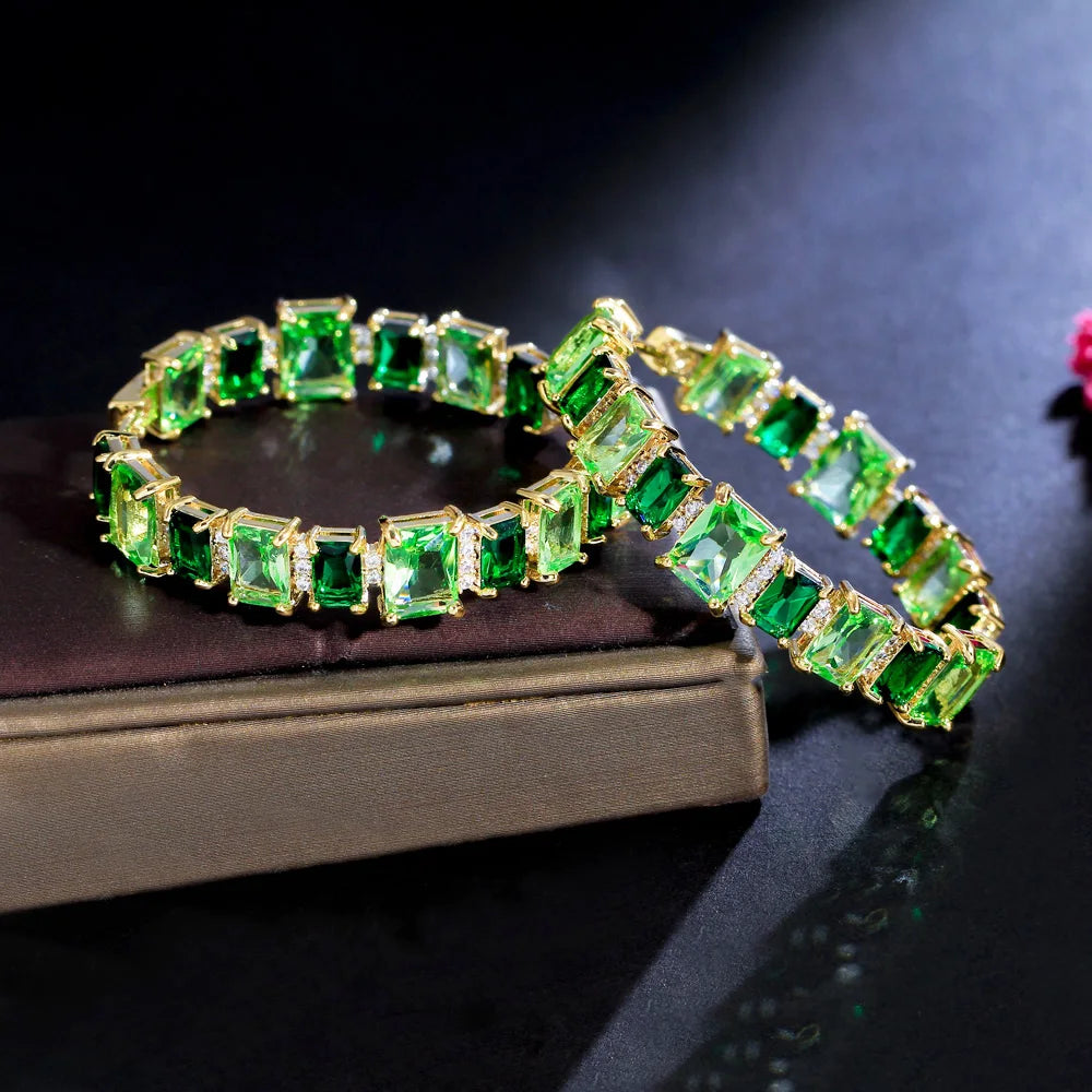 S&S Light Green Square CZ Oversized Hoop Earrings – Brazilian Gold Plated – Collection