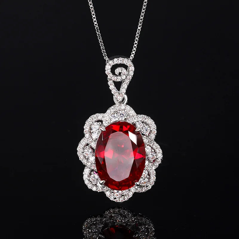 Gemfiori Fashionable Light Luxury Minimalist Jewelry Sunflower Inlaid with Red Zircon Pendant Niche Design Retro Jewelry Set
