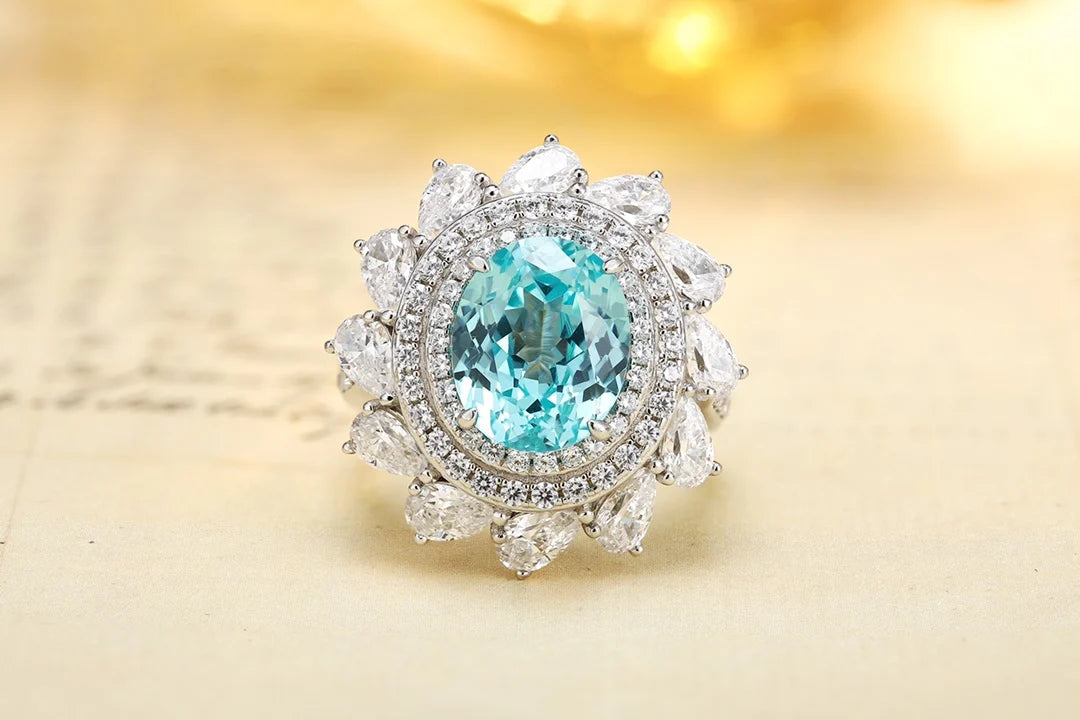 Gemfiori Sterling 925 Silver Lab Grown Paraiba Luxury Colorful Gemstone Set Includes Pendant, Earrings, Ring High End Gift for Her