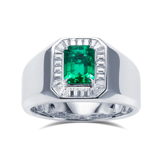 Messi Jewelry Custom Jewelry MSR-1564 18k White Gold Lab Grown Emerald Ring