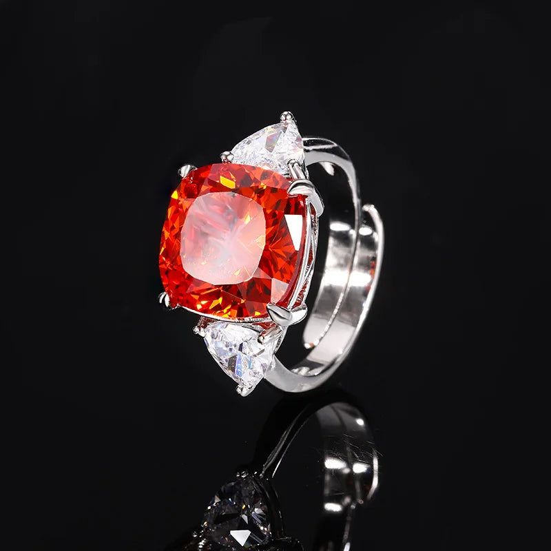 Gemfiori European and American Light Luxury Inlaid square Red Zircon Sugar Pendant Ring Earring Set Bride Wedding Accessories