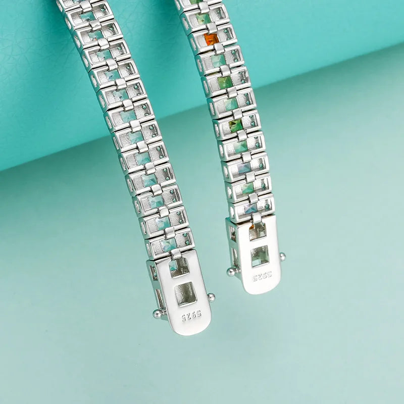 BOCAI S925 Sterling Silver Bracelets for Women Men 9mm Byzantine Chain Inlay Sandwich Colorful Zircon Bangle Jewelry Wholesale