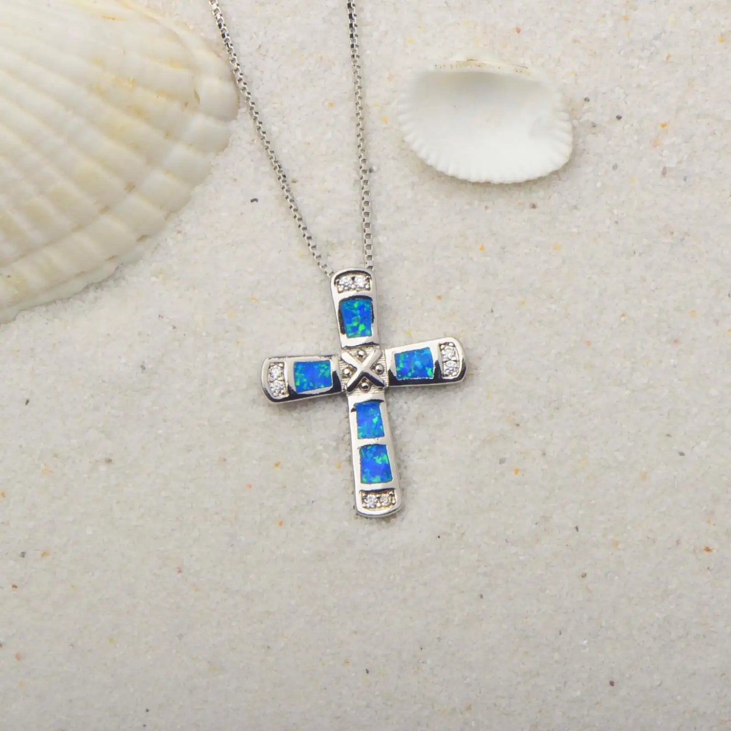 Aobao Cross Pendant Opal Necklace Jewelry Wholesale Inlaid with Opalv