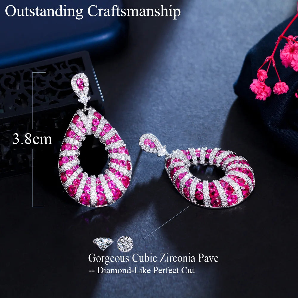 S&S Fuchsia Red Micro Pavé CZ Dangle Drop Earrings | Wedding Party | NewLife