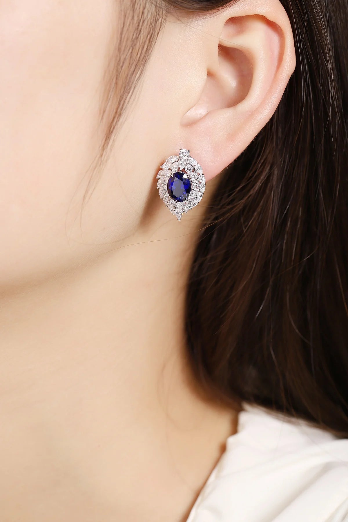 Gemfiori Anster High Quality S925 Lab Grown Sapphire Earring Stud Dainty Gemstone Stud Earrings for Women Daily Wear Gift