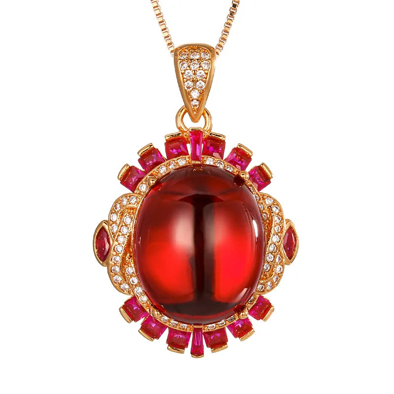 REDheart Fashion Inlaid Zircon Flower Shape 18K Gold Plated Simulation Blue Pointed Crystal Advanced Luxury Necklace Set