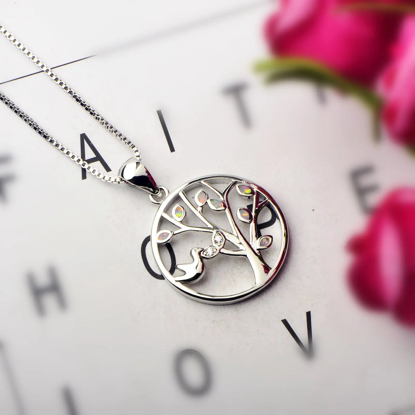 TikTok INS Wind Hawaii Beach Explosion Copper Alloy Opal Tree Life Vintage Women's Party Pendant Necklace Cute Style Wholesale