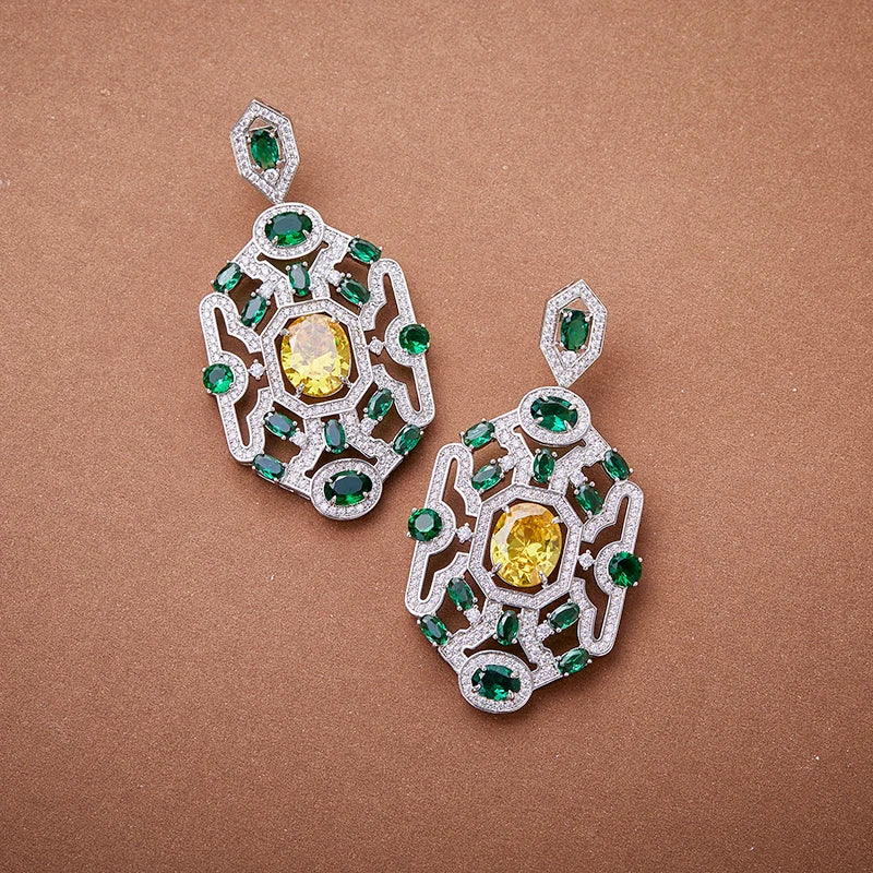 Factory Wholesale Brass Material Inlaid with Zircon Green Women's Jewelry Set  Classic Necklace Wedding Party