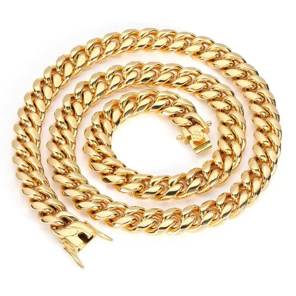 BiG-BOSS Fashion High Quality Hip Hop Colorful Gold Plated Stainless Steel Cuban Link Chain Necklace Jewelry for Man