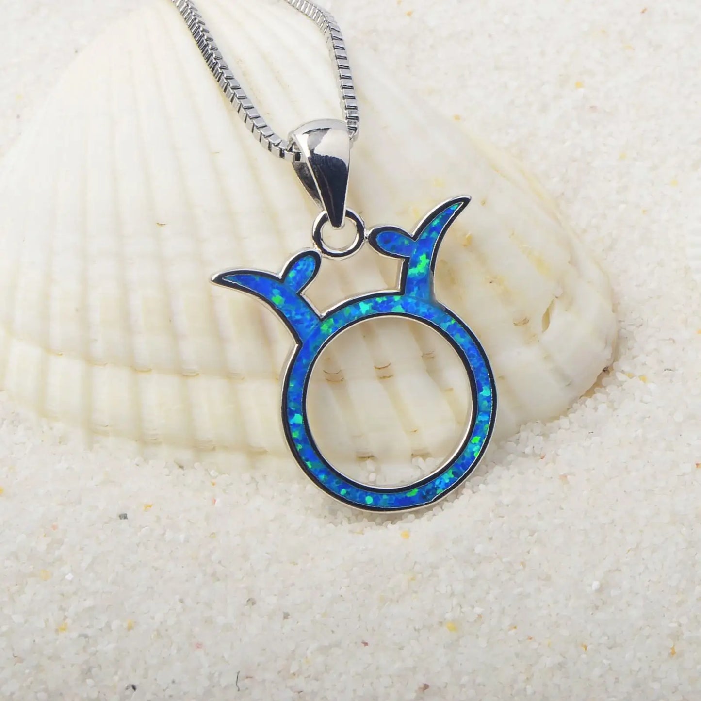 Taurus Zodiac Pendant - Blue Opal Inlaid Silver Plated Horoscope Jewelry for Women Wholesale