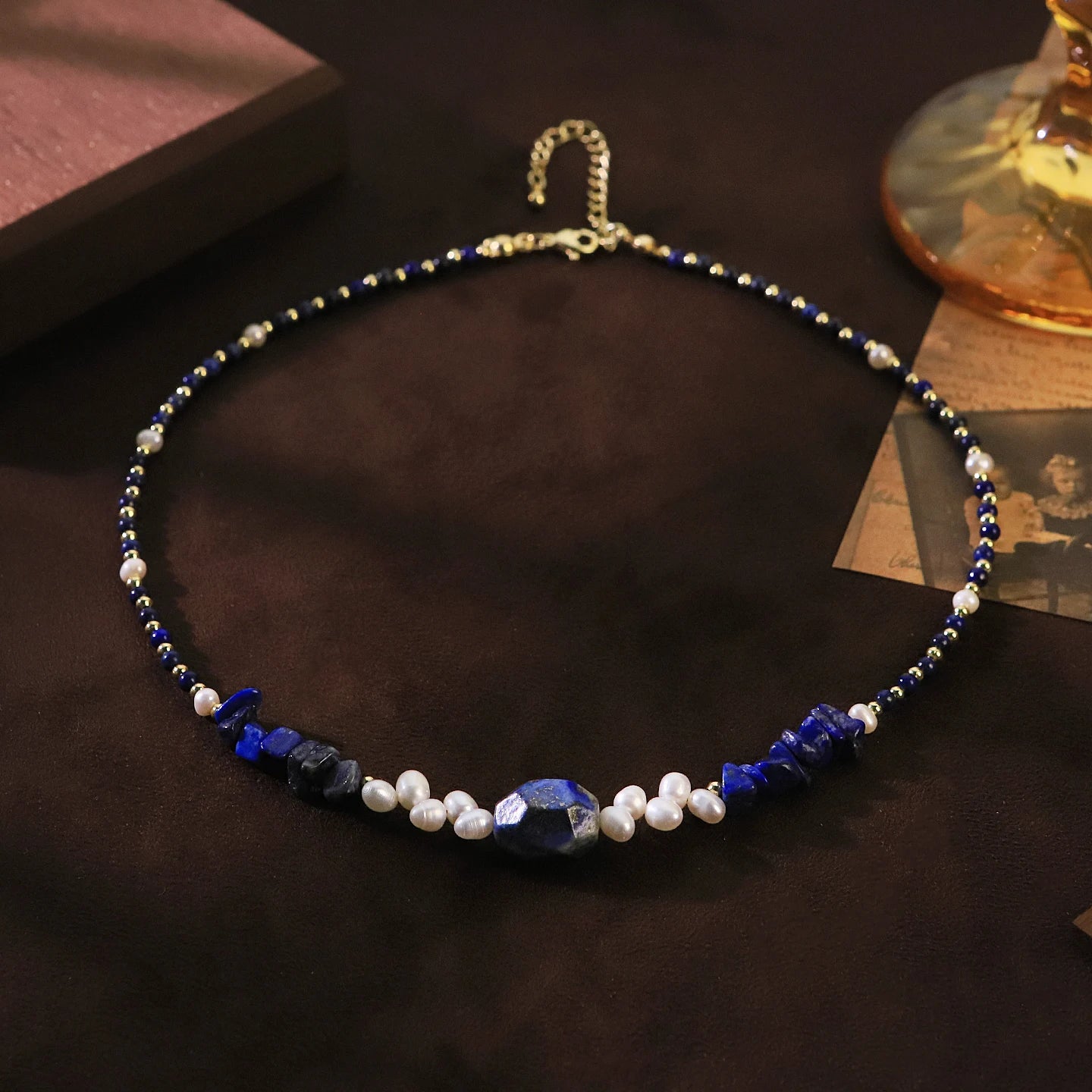 Natural Lapis Lazuli Freshwater Pearl Beaded Necklace for Women Daily Office Banquet Vintage Pearl Necklace Fashion Jewelry