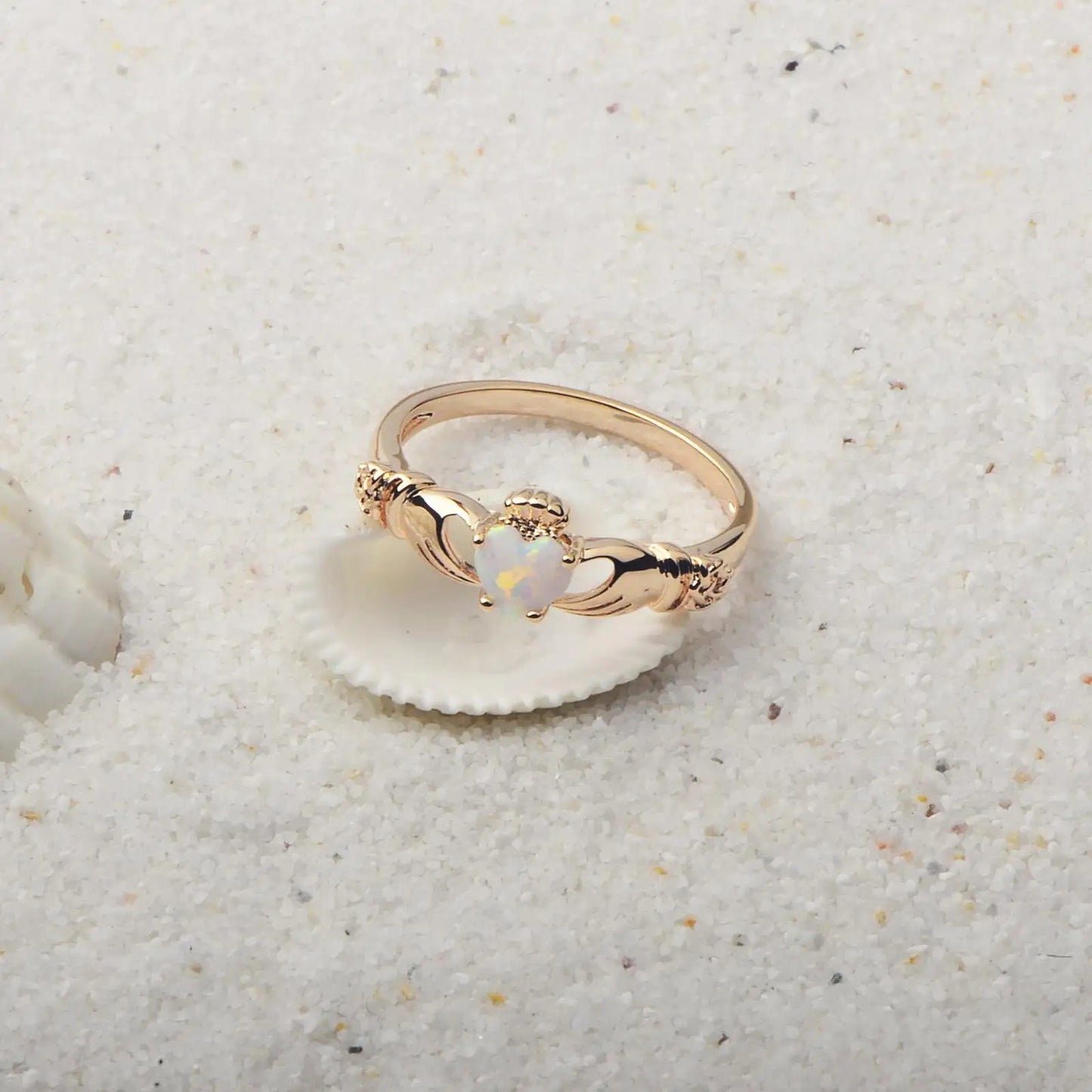 Celtic Claddagh Opal Ring - Heart Opal & Rose-Gold Hand Design | Symbolic Promise Jewelry Bulk Gifts