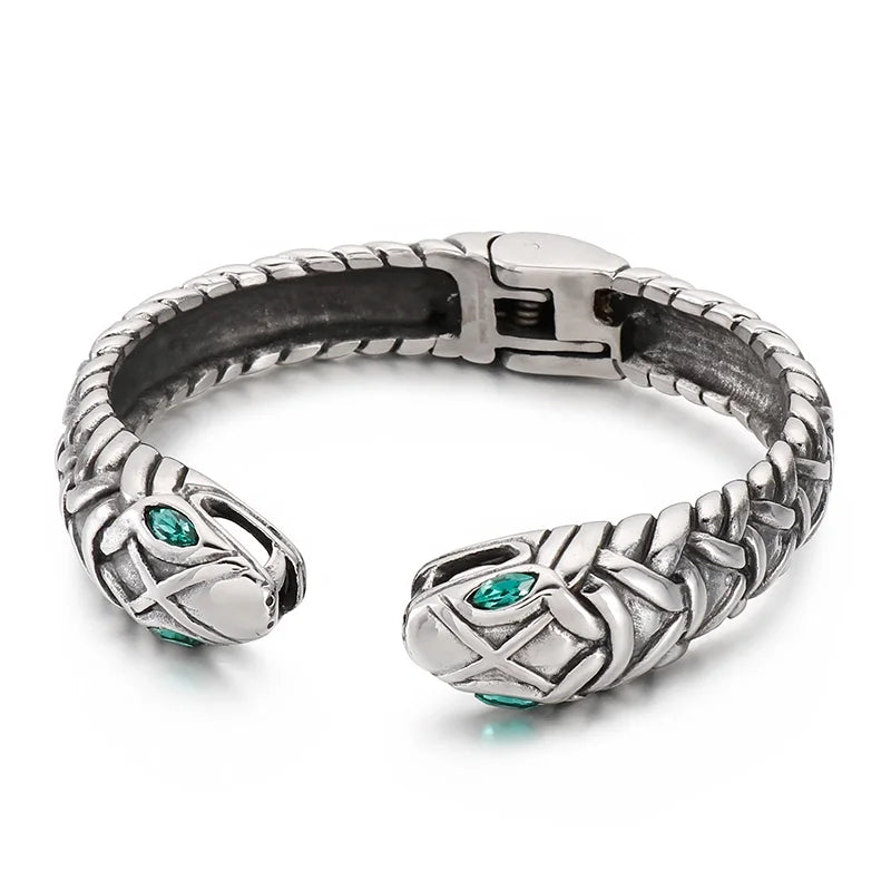 REBEL VIKING Snake Charm Cuff Bangle – Silver Stainless Steel
