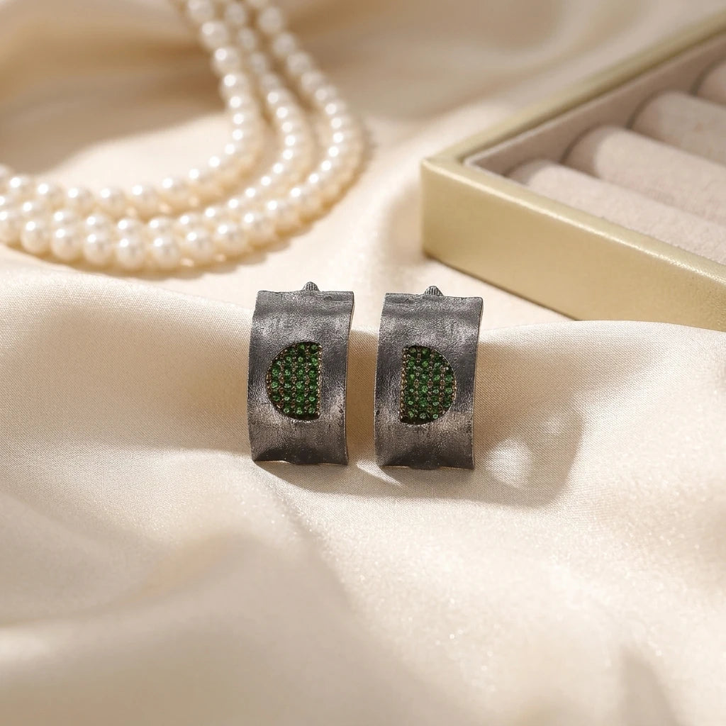 Black Rhodium Plated Diopside Stone 925 Sterling Silver Pendant Earrings for Women Original