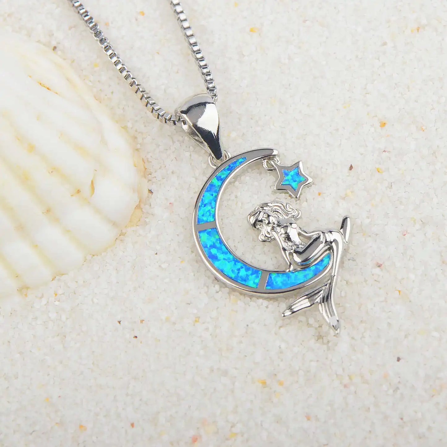 Trendy Blue Opal Mermaid Necklace - Elegant European Style Pendant Chain for Women's Fashion Jewelry