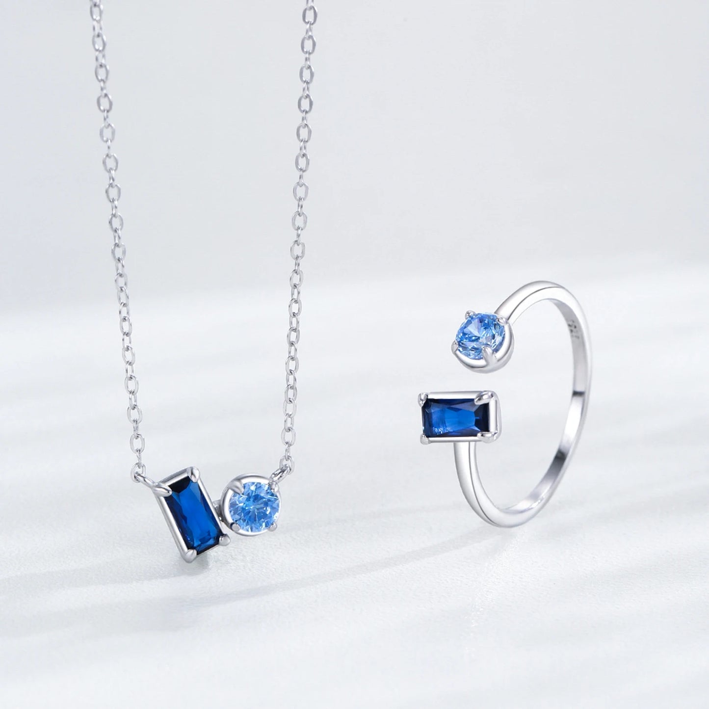 Ailmay 925 Sterling Silver Blue Series Zircon Jewelry Set for Women Wedding Engagement Jewelry