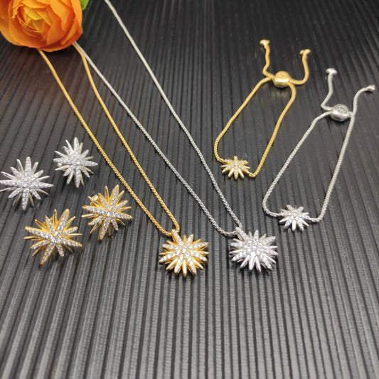 FASHIONISTA DY High-Quality Silver-Plated 19mm Sunflower Diamond Necklace. Gold-Plated Diamond Necklace. Jewelry .