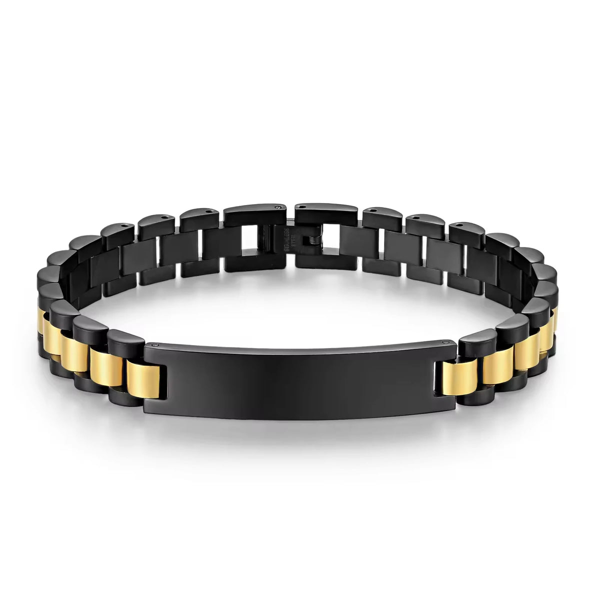 REBEL Fashionable Titanium Steel Black Gold Bent Brand Unisex Customized Stainless Steel Bracelet