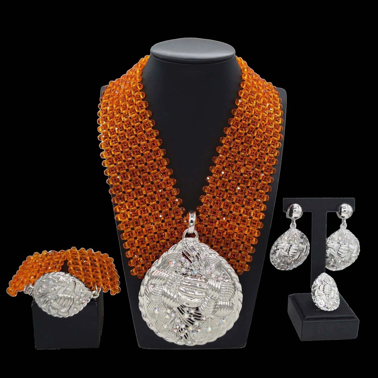 Zhuerrui Simple Bridal Gold Plated Jewelry Sets Orange Beads Necklace Jewelry Set Exquisite Woman Festival Party Gifts H40041