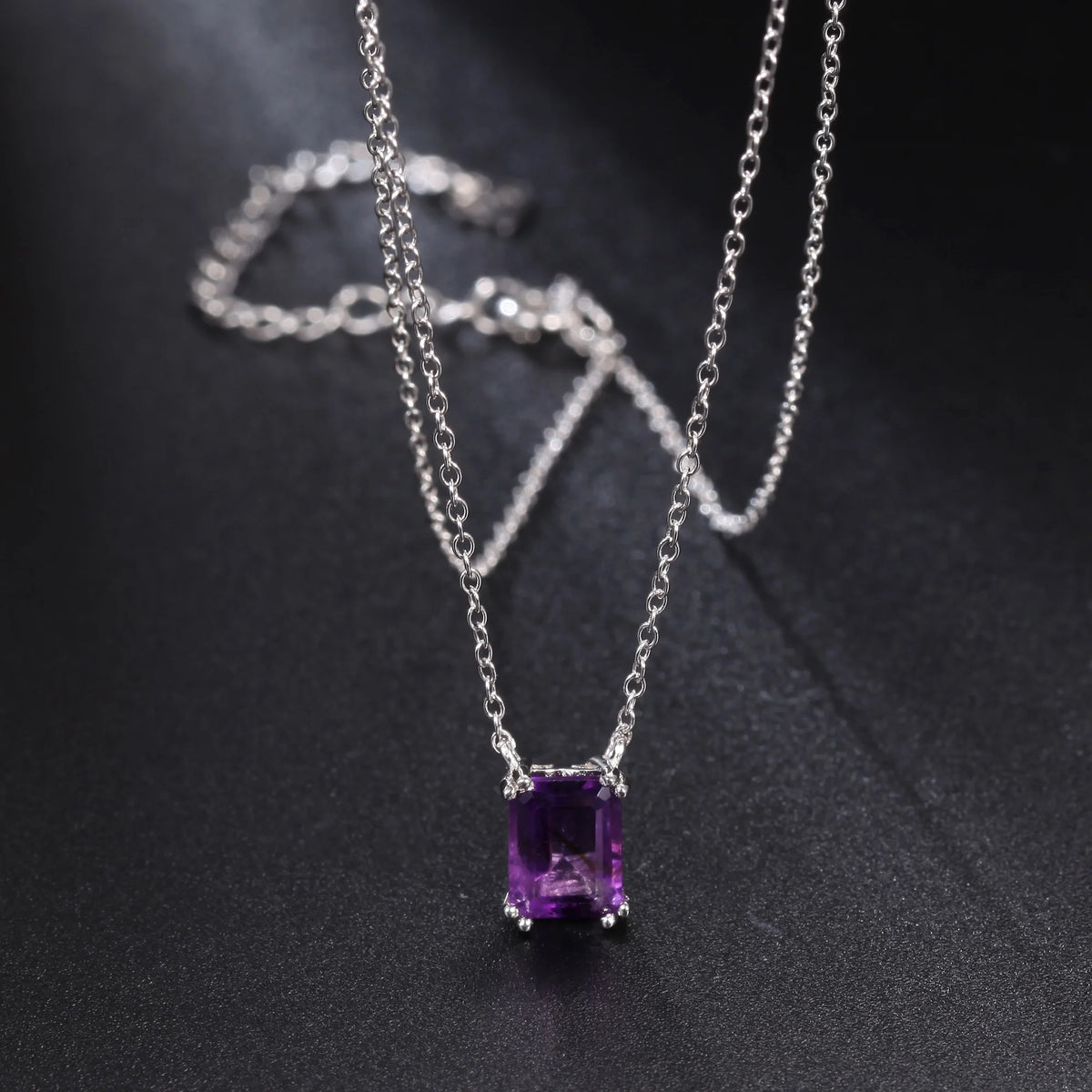 ArtistA Amethyst Necklace Fancy Cut Octagon Shape Gem Stone Minimalist 3 Year Plating Last 925 Sterling Silver Jewelry Necklaces