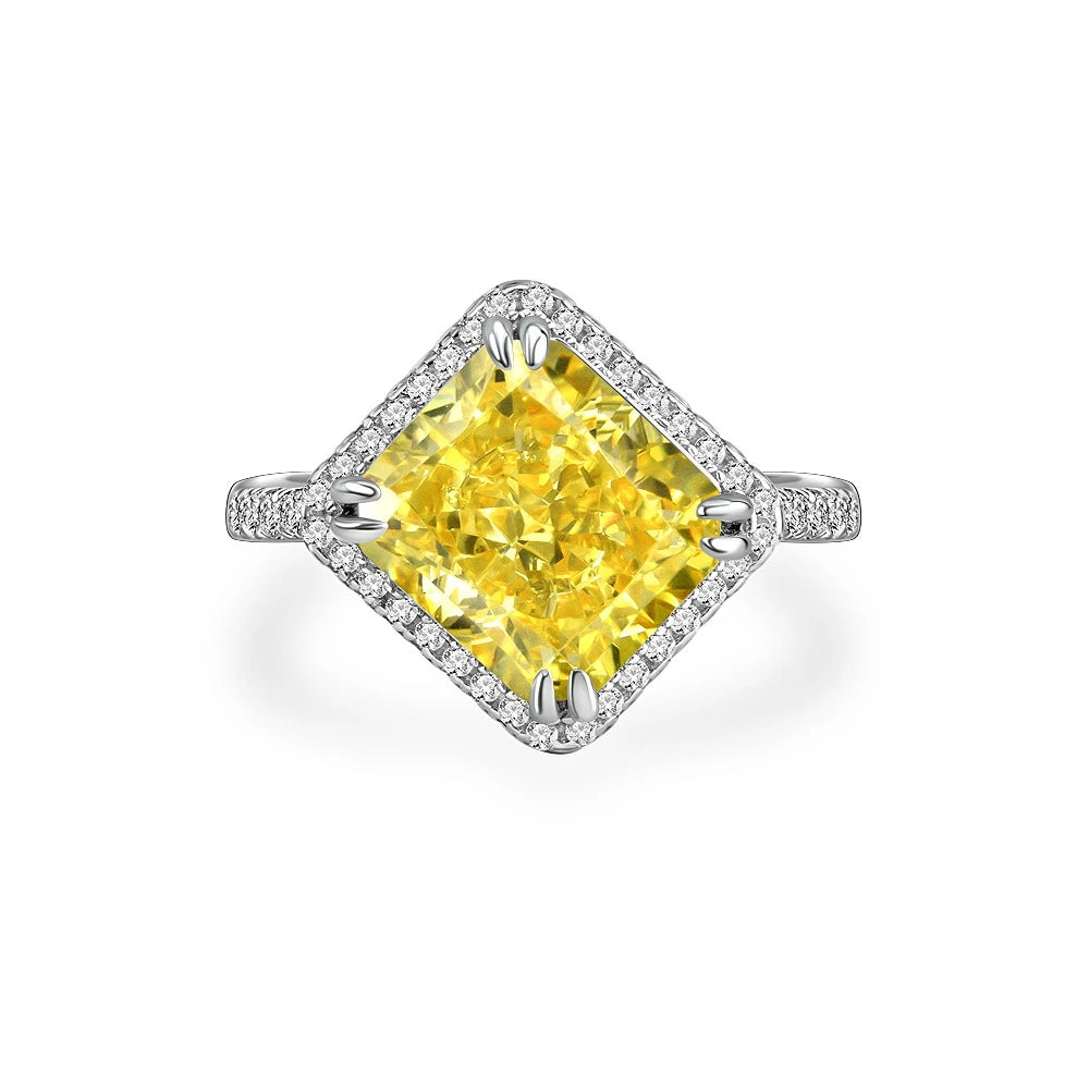 MuShan Jewelry Factory 8Carat Diamond Yellow 9*10 Ice Flower Cut European and American High Carbon Diamond Ring S925 Silver Ring