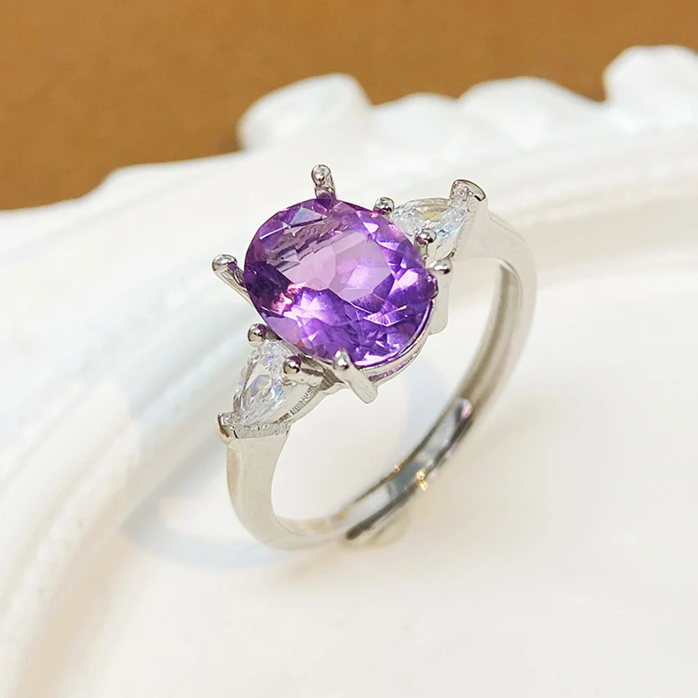 Gioiellieri Low Price Bulk Classic Engagement Wedding Party Platinum/Gold Plated 925 Sterling Silver Natural Amethyst Rings for