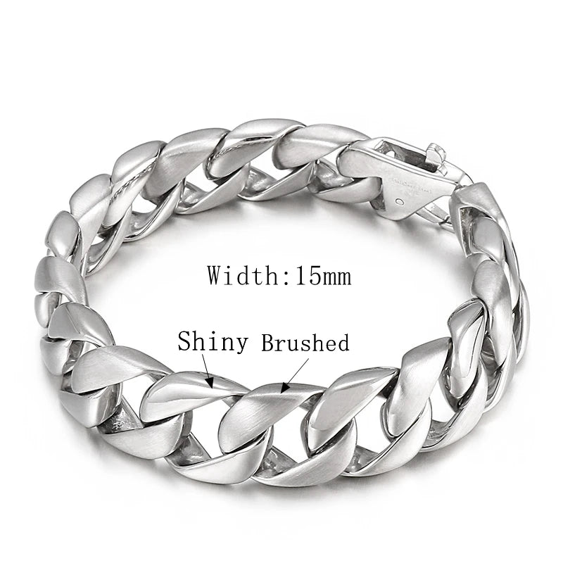 KALEN 15mm Casting Stainless Steel Vintage Cuban Bracelet Braccialetti Uomo Acciaio Inox