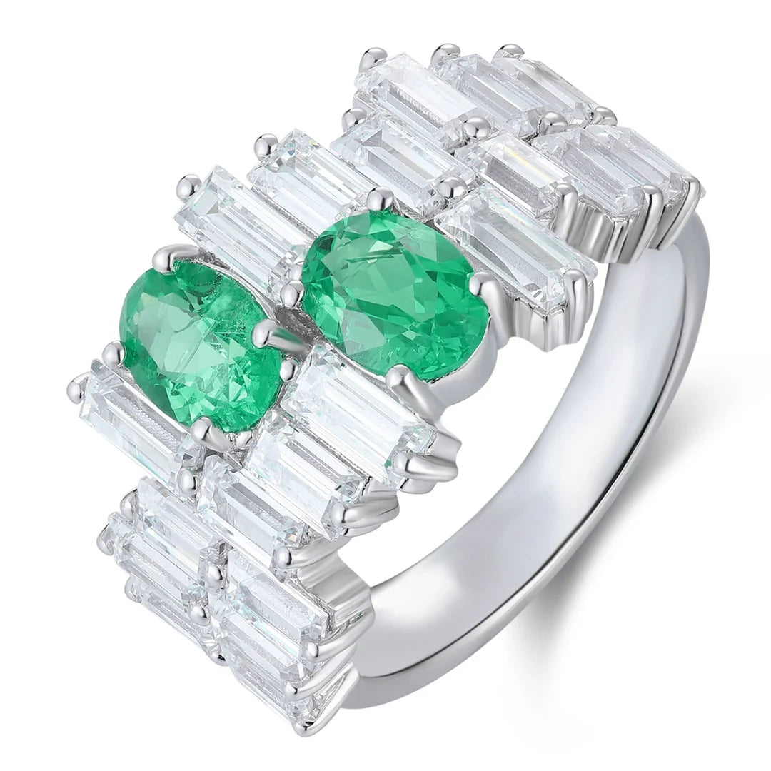 Gemfiori Jewelry Trendy High Quality S925 Silver Cultivated Emerald Ring Unisex Engagement Ring for Wedding Party or Gift