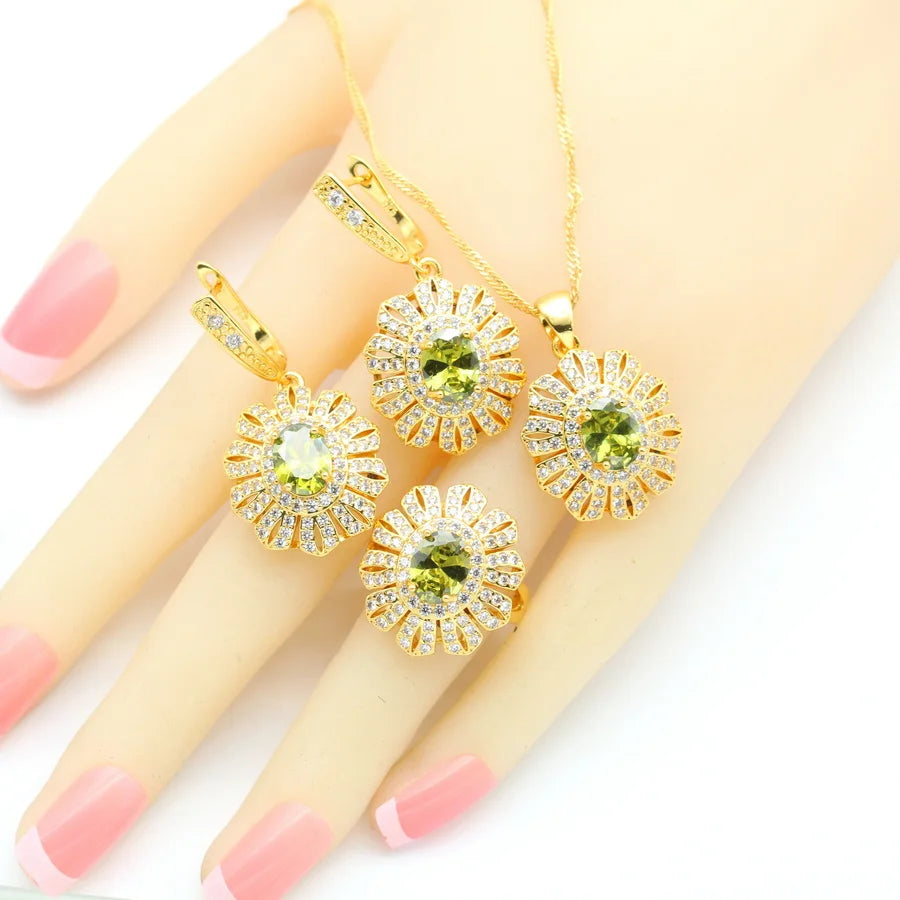 XOTICA 2023 New Blue Cubic Zirconia Jewelry Set for Women Earrings Open Ring Pendent Necklace for Wedding or Engagement