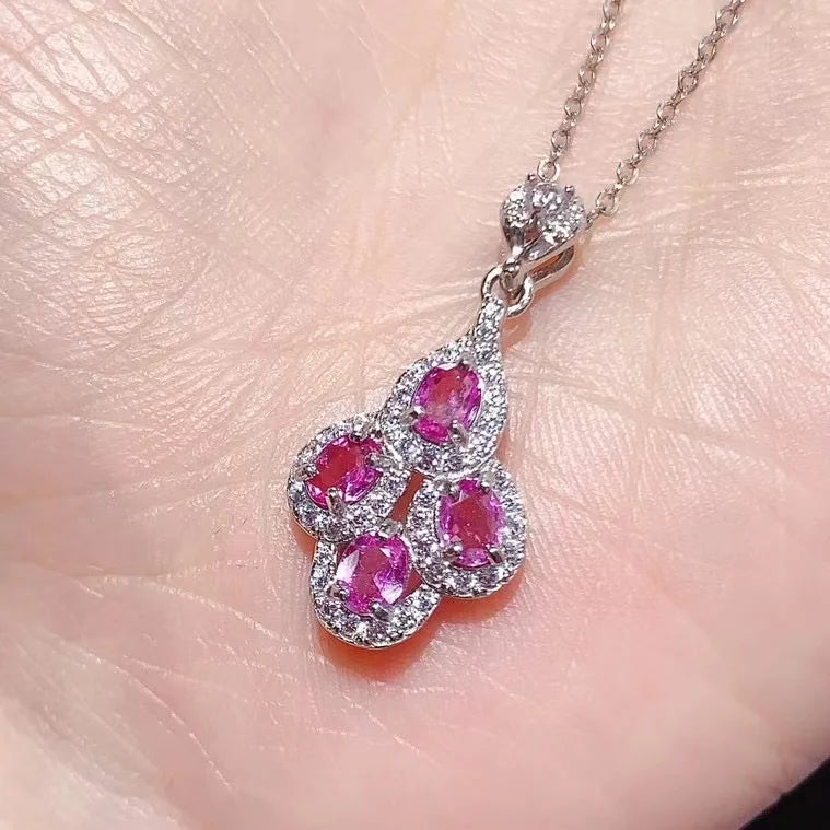 Luxury Wedding Gift Cube Zircon 925 Silver Jewelry Set for Women Pink Sapphire Bridal Earrings  Pendants Necklace
