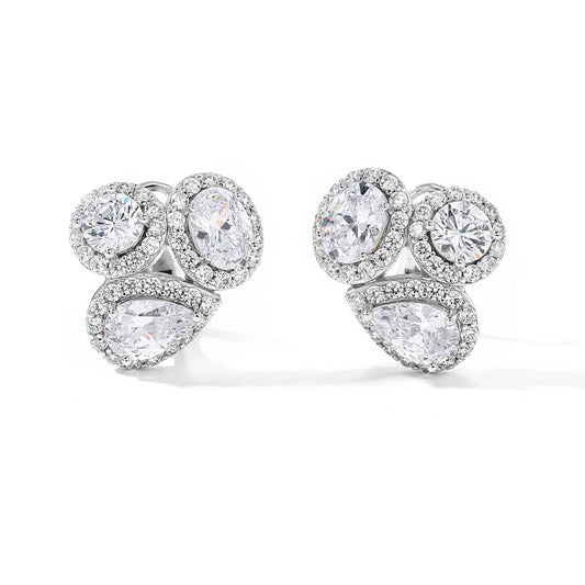 SILVERELLI High Carbon Diamond Stud Earrings | S925 Sterling Silver | White Gold Plated | Classic Geometric
