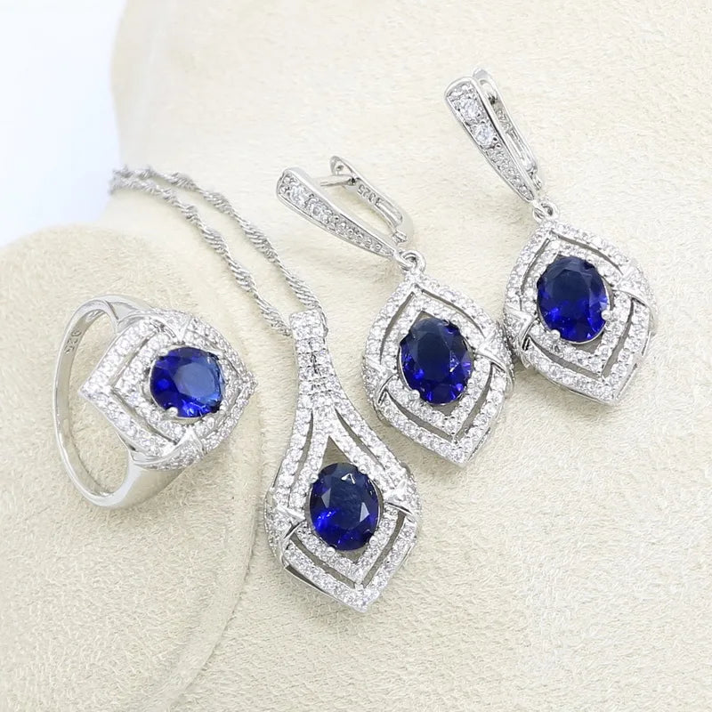 XOTICA Classic Sapphire Platinum Plated Bridal Jewelry Sets for Women Engagement Anniversary Wedding Party Gift Set Earrings Bracelet