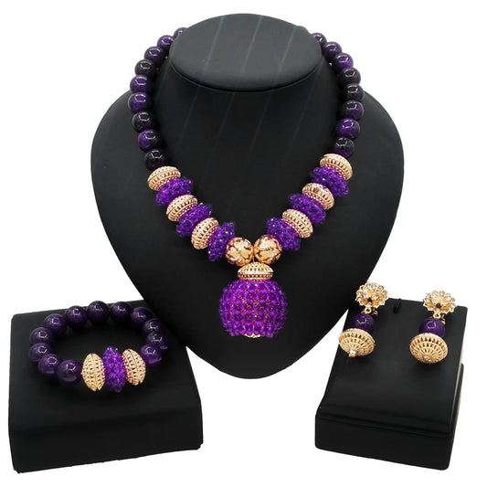 Zhuerrui Exquisite Purple Coral Bead Jewelry Set for Women Wedding Party Vintage 18K High-Quality Jewelry Set YL87(1)49