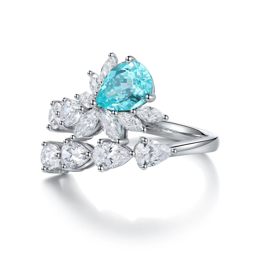 Gemfiori Vintage Lab Grown Paraiba S925 Sterling Silver Engagement Rings for Women Custom Design Wedding & Party Gift