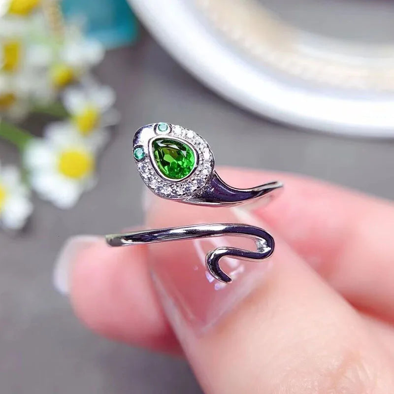 Gioiellieri Hot Selling Rhodium 925 Sterling Silver Luxury Smart Couple Ring Graduation Wedding Party Jewelry Pear Cut Natural Diopside CMA