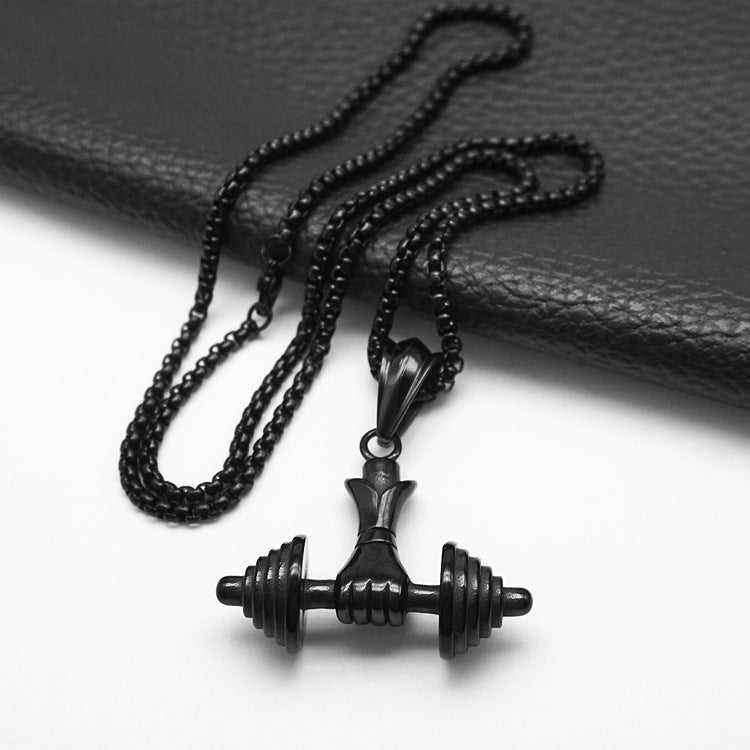 Hip Hop Fitness Handheld Dumbbell Waterproof Stainless Steel Fashion Pendant Necklaces Gold Plated for Male Man Men Wholesale