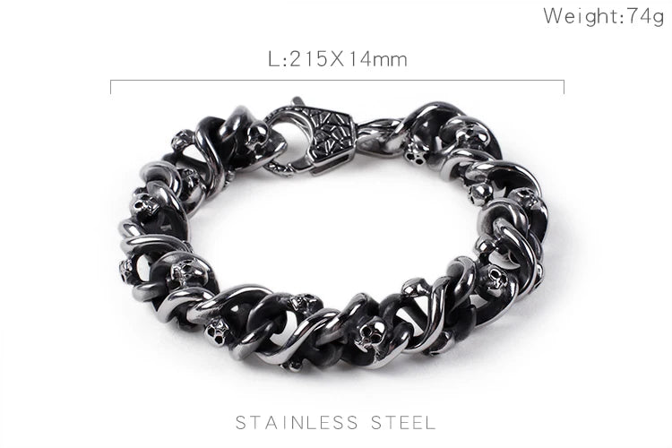 KALEN 316L Stainless Steel Silver Color Skeleton Charm Bracelets for Men