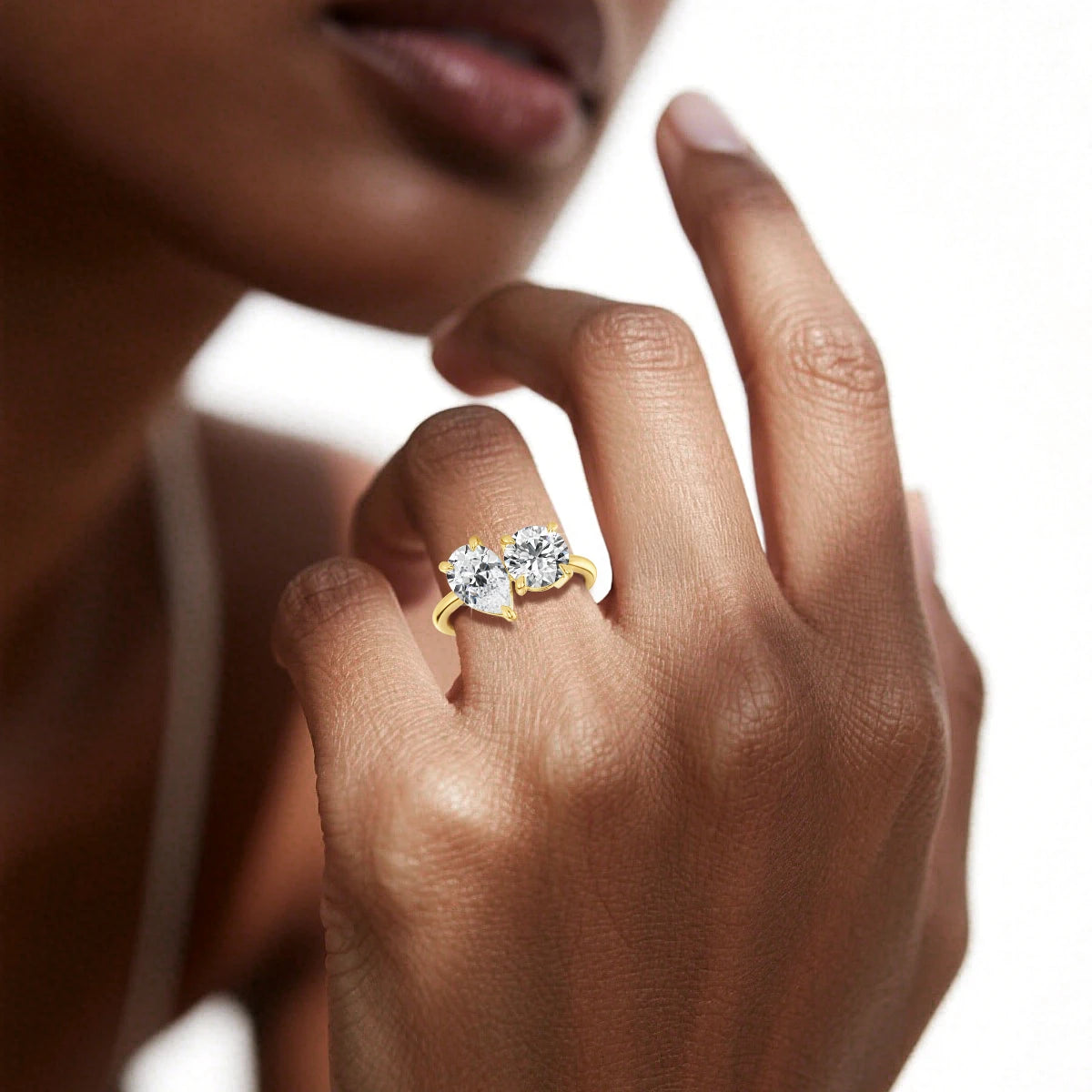 Gioiellieri Elegant 14K Gold Moissanite Diamond Ring Pass Diamond Tester Pear Heart Cut with Two Stones Unique Design for Women