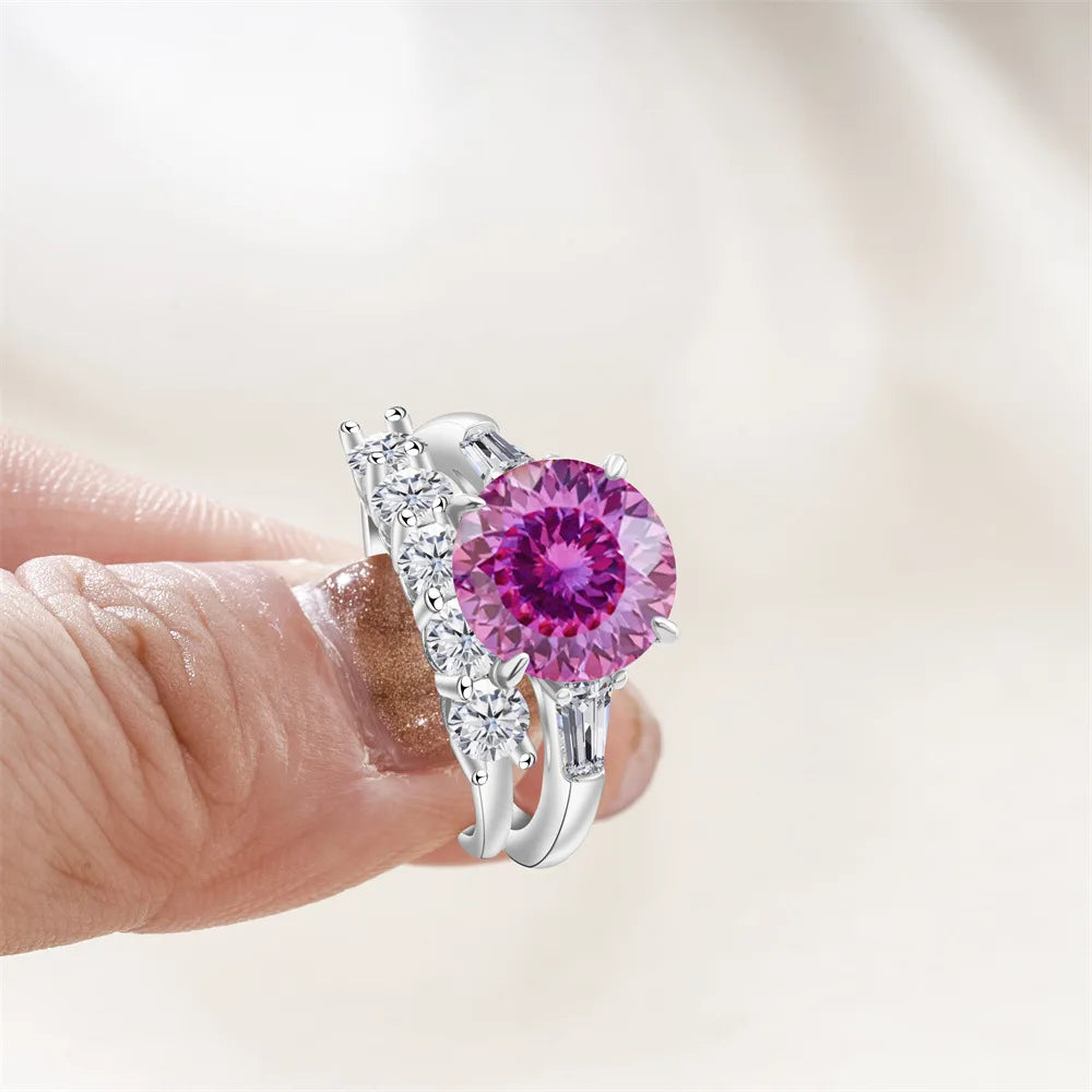 Saudi Arabia Silver Rings with Luxury S925 Sterling Silver Jewelry 6.5carat Gra Certificate Moissanite Ring Set Birthday Gift